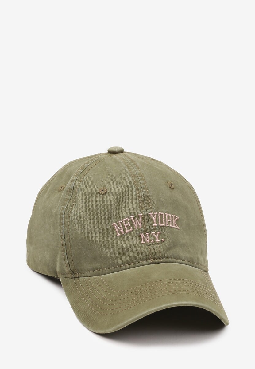 Granatowa Czapka z Daszkiem w Bawełny Zdobiona Napisem w Stylu Haftu Reioni