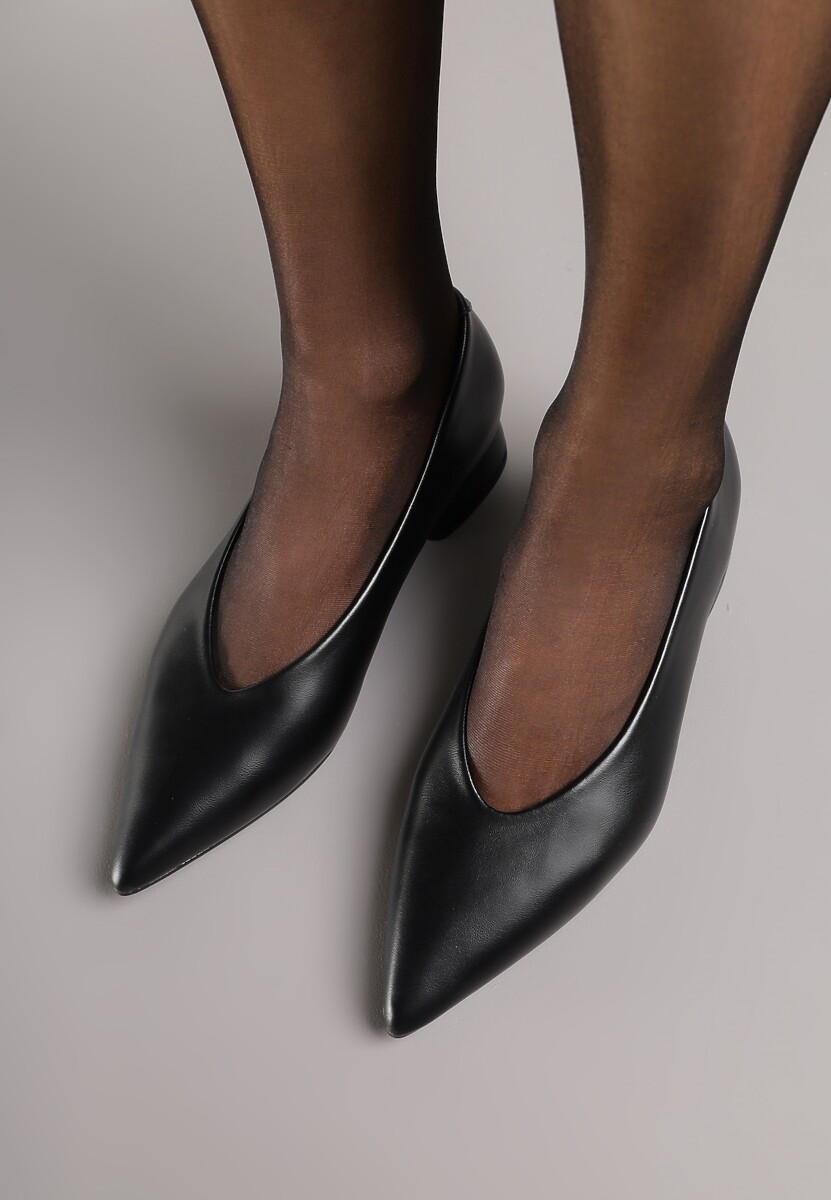 Czarne Czółenka na Słupku Vices ze Skórzaną Wkładką Alinire