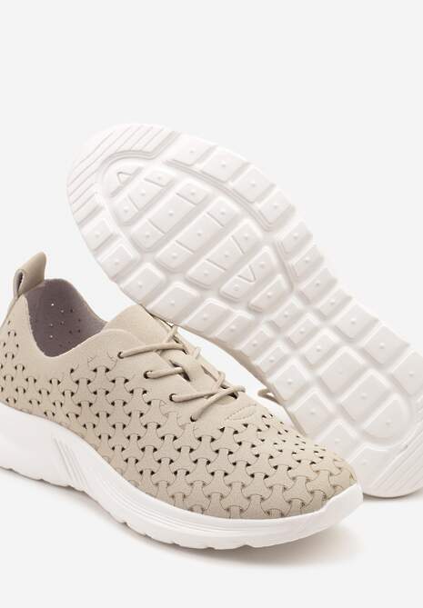 Beżowe Sneakersy Ozdobione Ażurowym Wzorem Sareldi