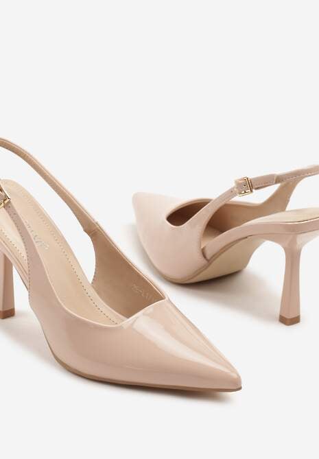Beżowe Sandały Lakierowane na Szpilce Typu Slingback Orreme
