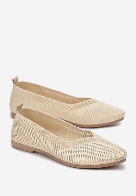 Beżowe Płaskie Balerinki Plecione z Ozdobnymi Wycięciami Daniya