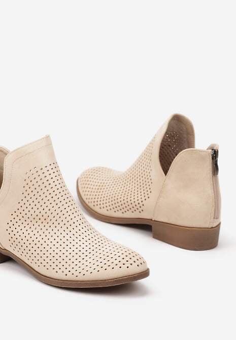 Beżowe Botki Vices na Płaskiej Podeszwie Ozdobione Wycięciem Felirwen
