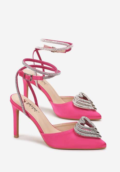 Fuksjowe Sandały na Szpilce z Motywem Serca z Cyrkoniami Bisrata