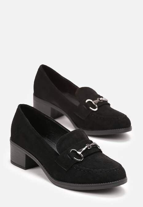 Czarne Półbuty z Klamerką na Słupku Seieve