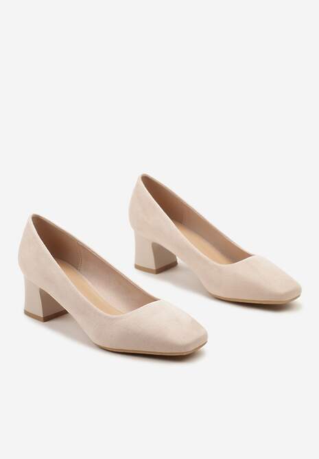 Beżowe Czółenka z Kwadratowym Noskiem na Słupku z Wyściółką z Ekoskóry Nesha