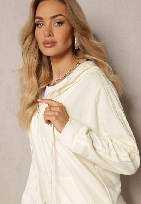 Jasnobeżowy Komplet Dresowy z Bluzą z Kapturem i Spodniami z Gumką w Pasie Typu Jogger Tellgana