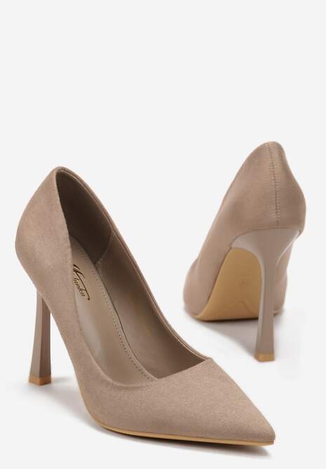 Ciemnobeżowe Klasyczne Szpilki z Imitacji Skóry ze Szpiczastymi Noskami Vionara