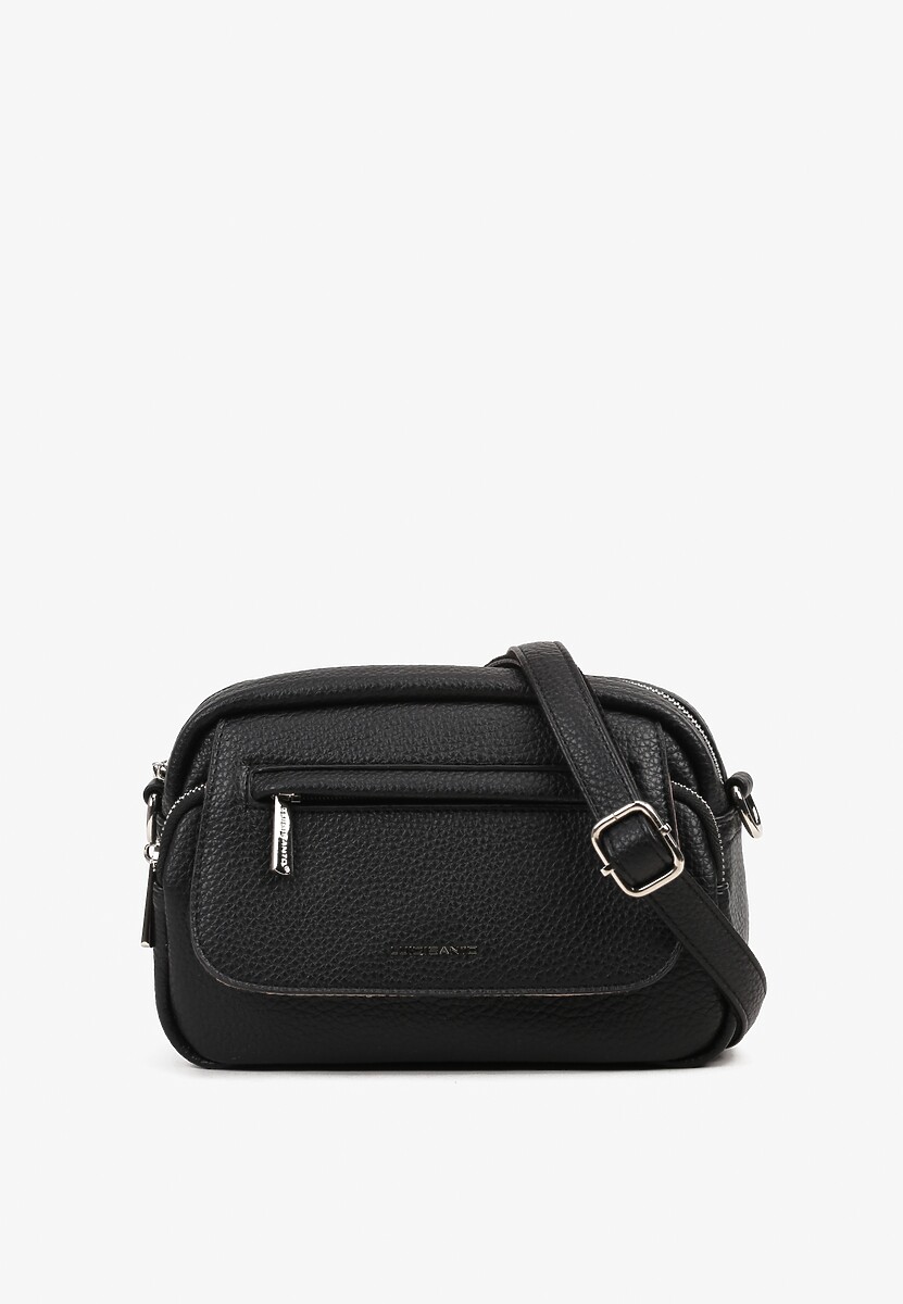 Czarna Mała Torebka Typu Listonoszka Zdobiona Suwakiem Lavzedi