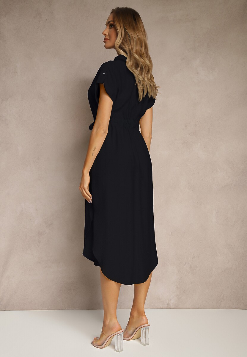 Czarna Koszulowa Rozkloszowana Sukienka z Wiskozy z Paskiem Katilene