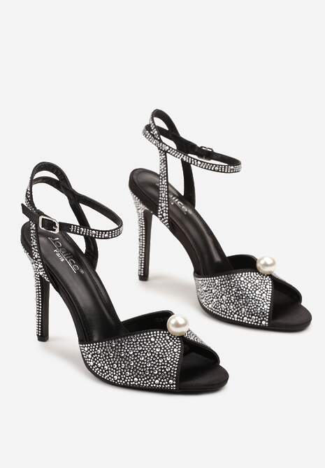 Czarne Szpilki z Ozdobnymi Perełkami i Cyrkoniami Ridisora