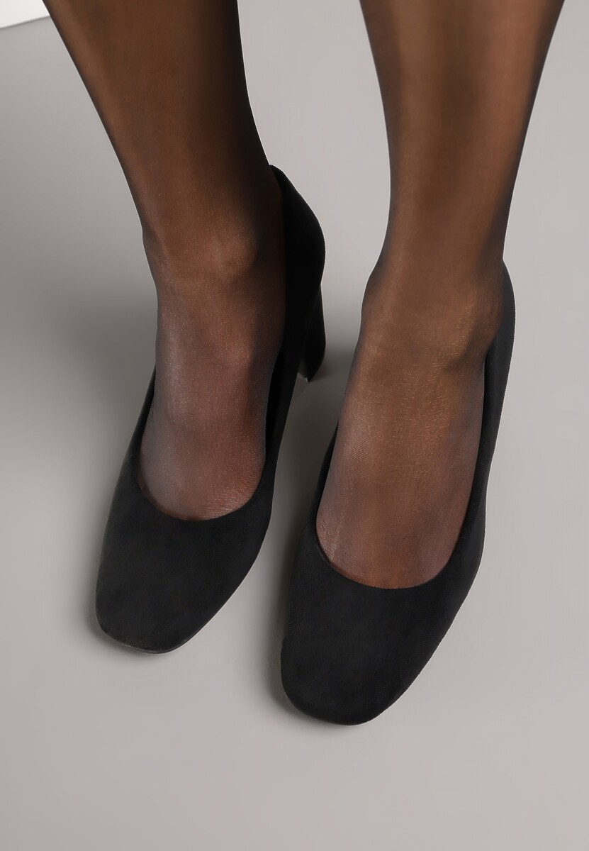 Czarne Casualowe Czółenka na Słupku ze Skórzaną Wkładką Maicie