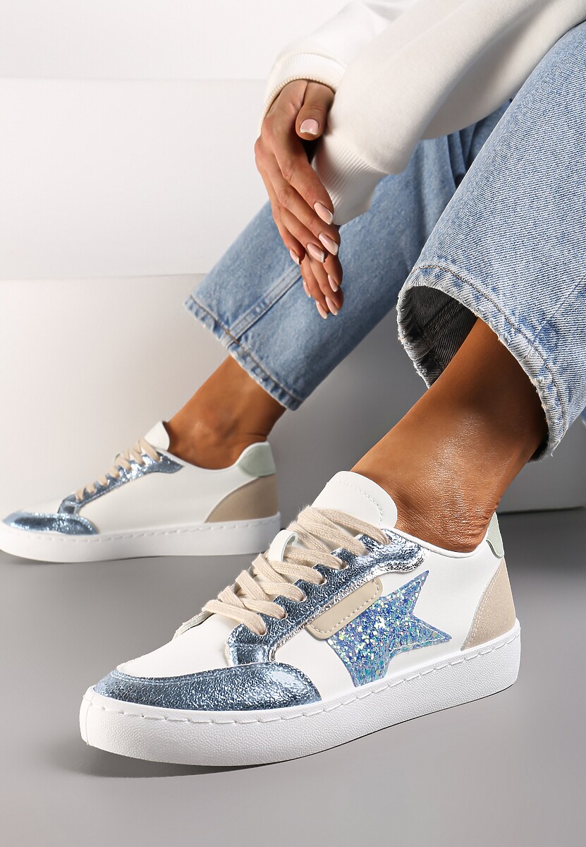 Niebieskie Sneakersy z Brokatowymi Wstawkami i Gwiazdką Reniva