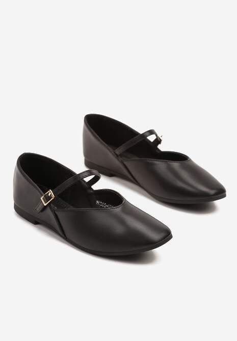 Czarne Balerinki Vices z Paseczkiem ze Sprzączką i Ozdobnym Przeszyciem Desorila