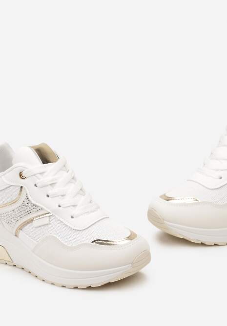Białe Sneakersy z Brokatem Cyrkoniami i Metalicznymi Wstawkami Zephramis