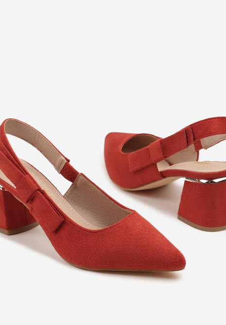 Czerwone Sandały na Słupku Vices Slingback ze Skórzaną Wkładką Vevoline