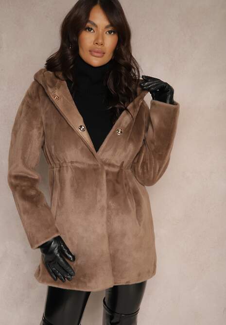 Brązowa Futrzana Kurtka Parka z Kapturem Evelinne