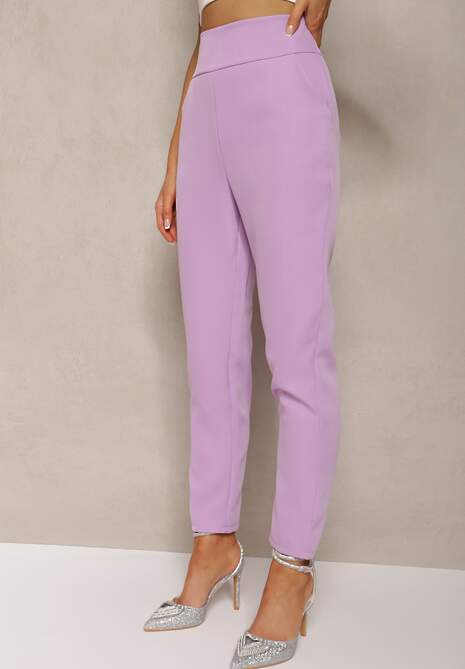 Jasnofioletowe Materiałowe Spodnie Regular Pivolia