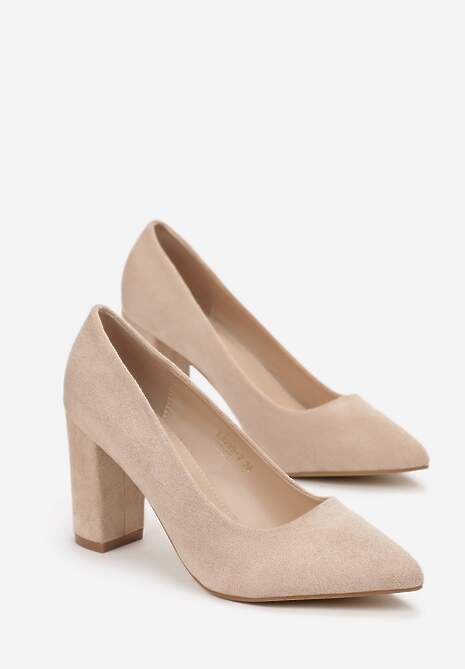 Beżowe Czółenka na Słupku ze Szpiczastym Noskiem Henrica