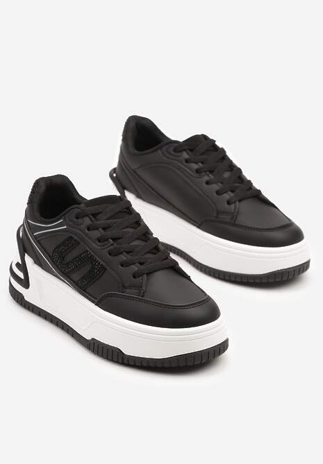 Czarne Sneakersy na Platformie z Geometrycznym Motywem Zolsemi