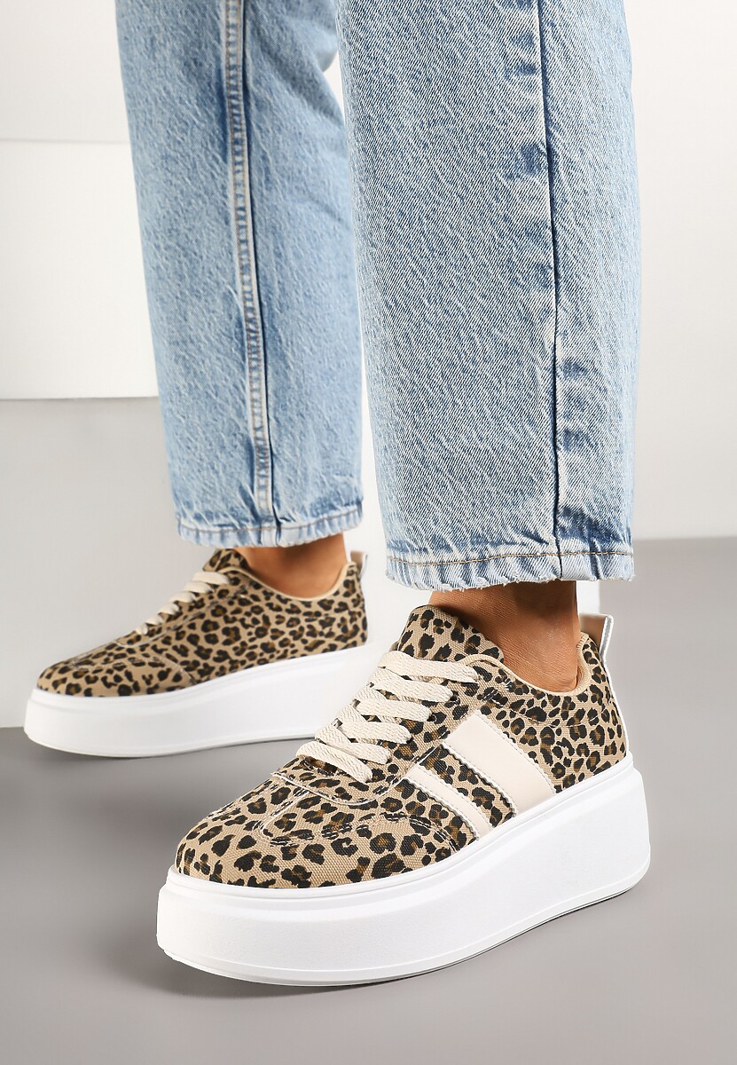 Panterkowe Sneakersy Klasyczne Tenisówki na Grubej Podeszwie z Koturnem Adessia