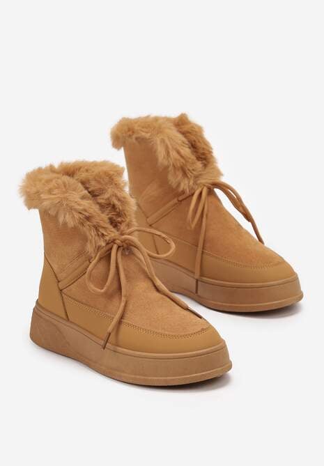 Brązowe Śniegowce z Futerkiem na Grubej Podeszwie Raysell