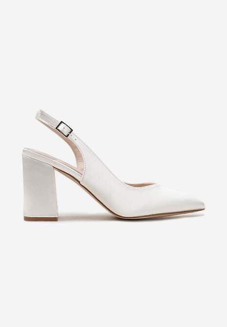 Białe Czółenka z Ekozamszu na Słupku ze Szpiczastym Noskiem i Sprzączką Brotria