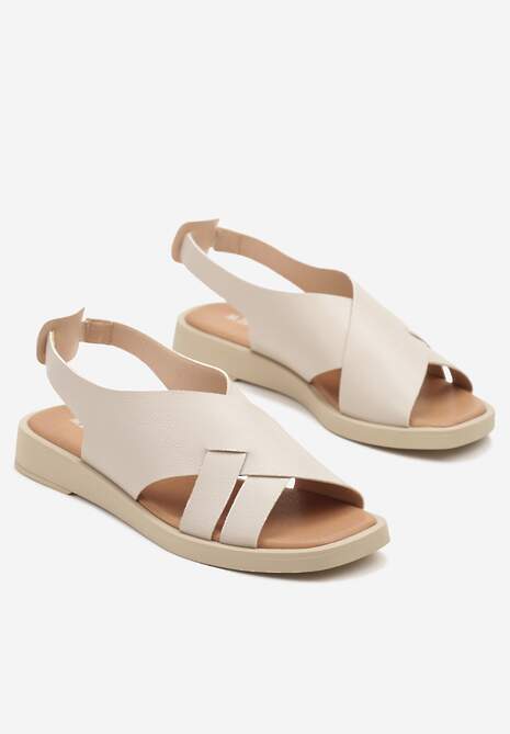 Beżowe Sandały z Ozdobnymi Wycięciami Sesiria