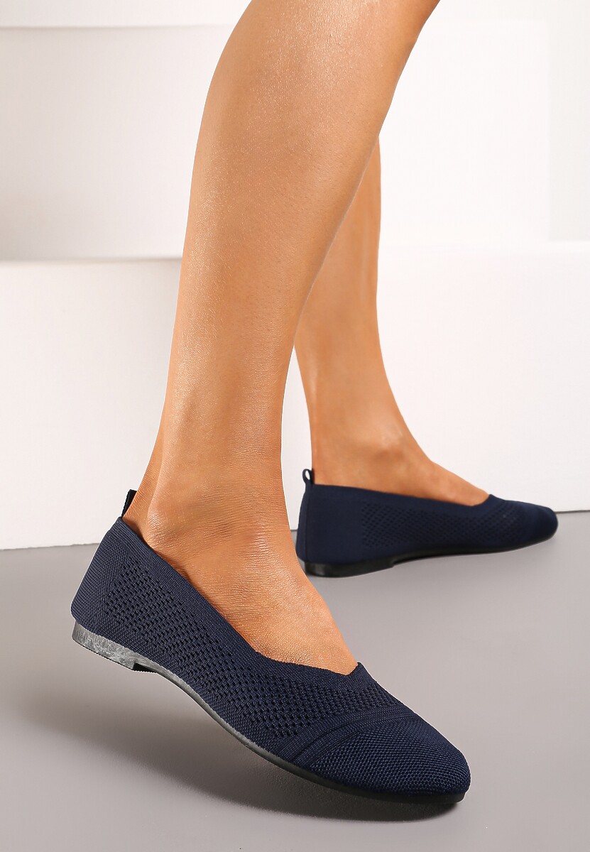 Granatowe Płaskie Balerinki z Siateczkowego Materiału Nelibra