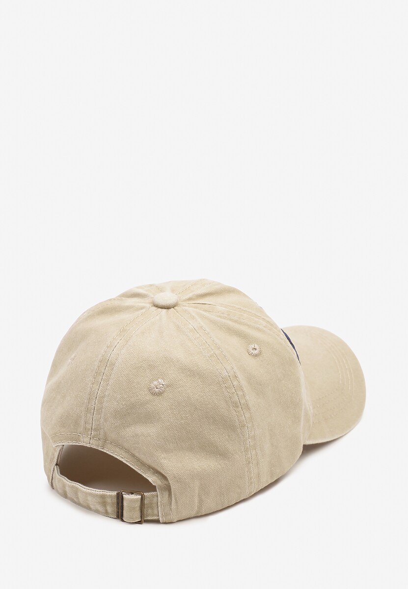 Beżowa Czapka z Daszkiem z Bawełny Ozdobiona Napisem Voceana