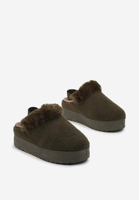 Zielone Futerkowe Śniegowce na Grubej Podeszwie z Gumką na Pięcie Sosena