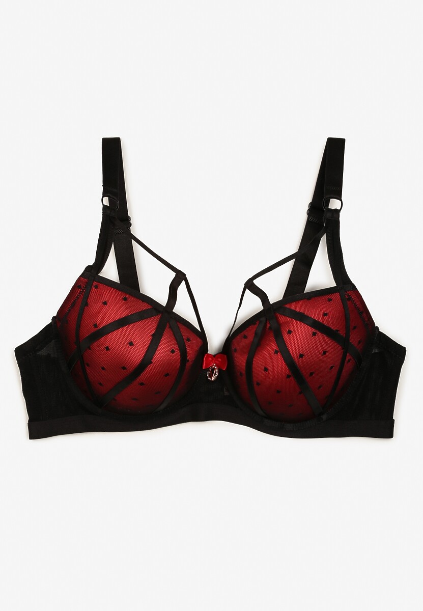 Czarno-Czerwony Biustonosz Usztywniony Biustonosz z Ozdobnymi Paskami Idiaria