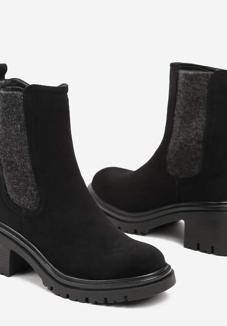 Czarne Botki na Słupku w Stylu Sztybletów z Elastyczną Gumką Ciandra