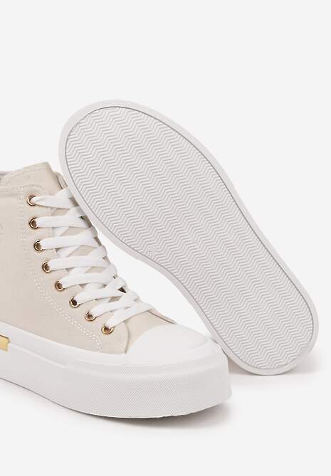 Beżowe Trampki na Platformie z Wysoką Cholewką Ozdobione Haftem Fonaril