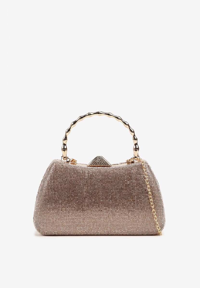 Szampańska Torebka Kopertówka na Ramię i do Ręki z Ozdobną Rączką i Cyrkoniami Latanella