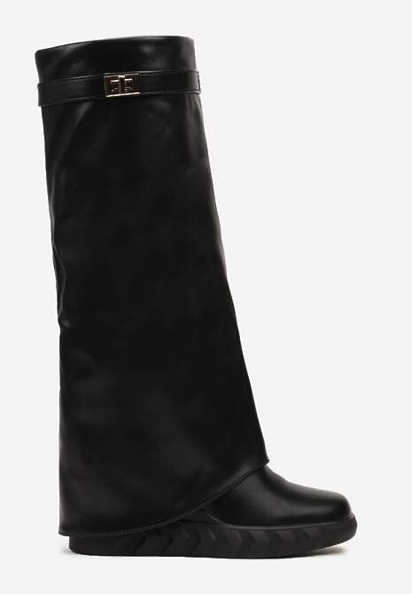 Czarne Kozaki z Klamerką i Wywiniętą Cholewką Elliandra