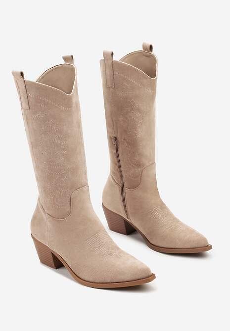 Ciemnobeżowe Botki Kowbojki na Stożku Nalomea