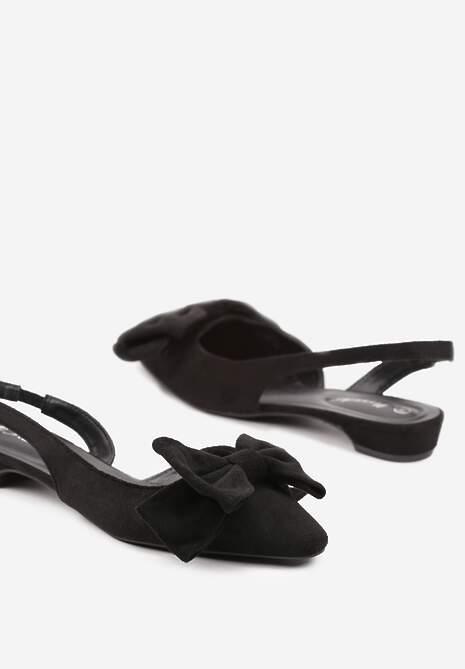 Czarne Sandały na Płaskiej Podeszwie Slingback z Kokardą Leavindra
