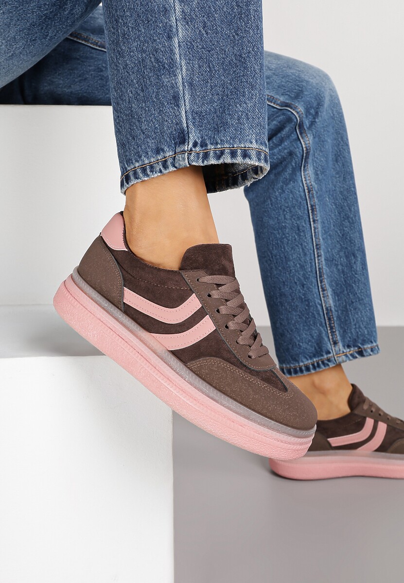Brązowe Sneakersy Typu Kultowe Tenisówki na Niskiej Platformie Olritia