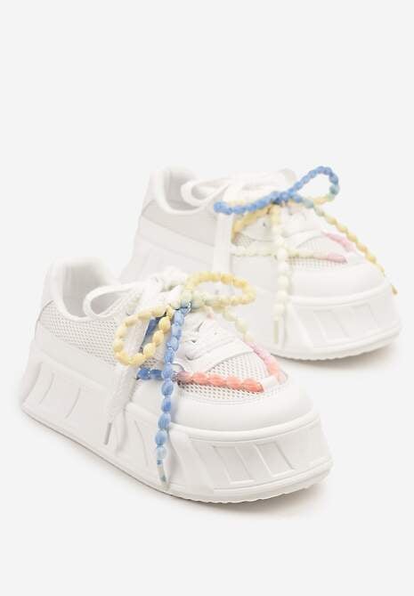 Białe Sneakersy na Platformie Ozdobione Koralikami Isivisa
