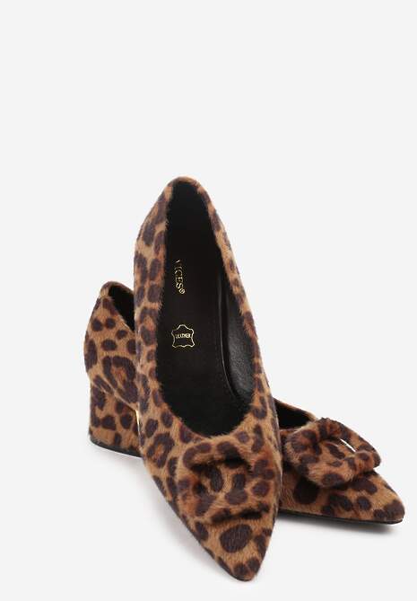 Panterkowe Czółenka Vices na Słupku z Wkładką ze Skóry Naturalnej i Klamrą Apanelle