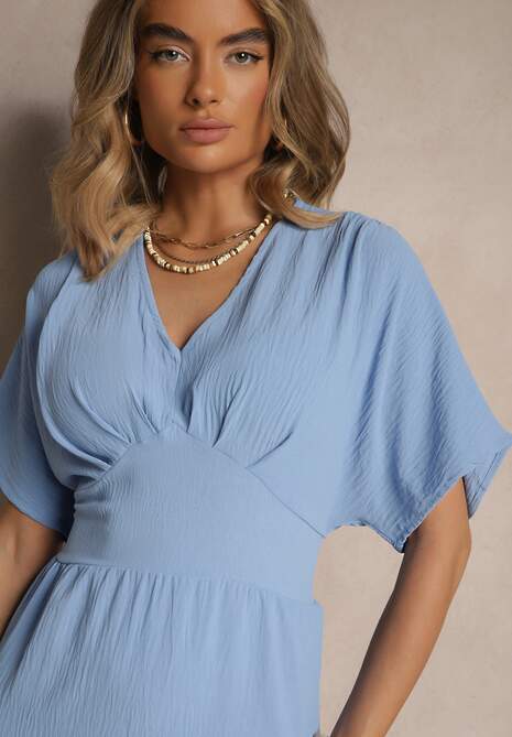 Niebieska Sukienka z Bawełną i Marszczoną Górą Filaviela