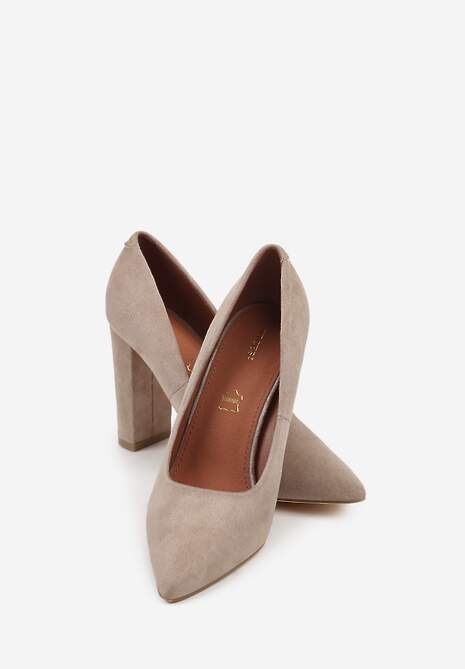 Ciemnobeżowe Czółenka Vices na Słupku Vices ze Skórzaną Wkładką Pioana