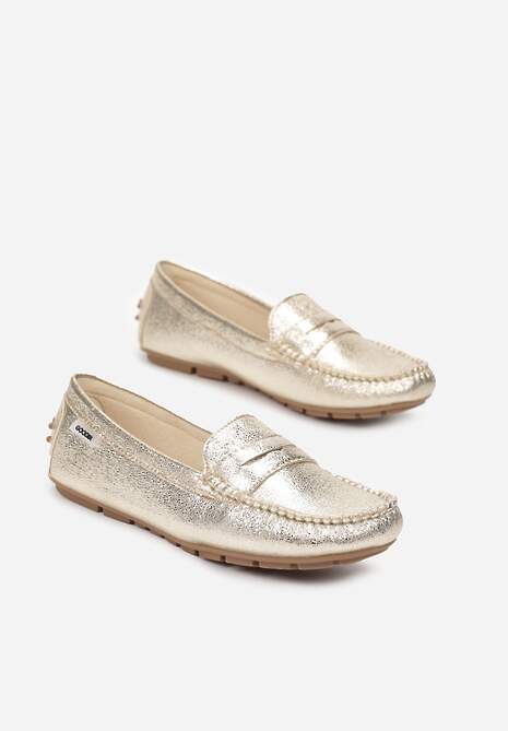 Złote Metaliczne Mokasyny na Płaskiej Podeszwie Morel