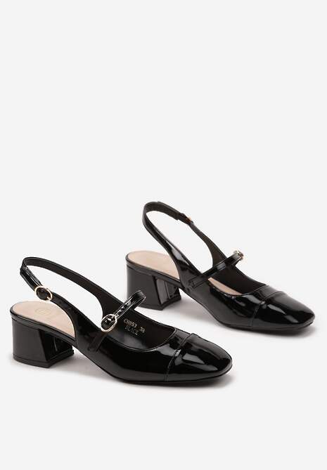 Czarne Czółenka z Kwadratowym Noskiem i Zapięciem na Sprzączkę Virilen