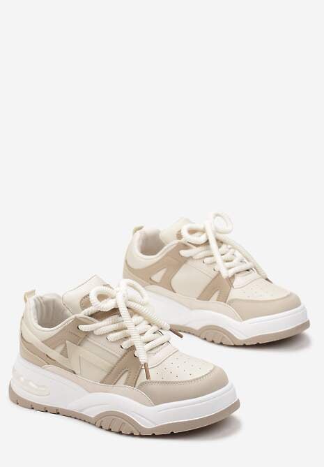 Beżowe Sneakersy na Grubej Podeszwie z Szerokim Wiązaniem Iniestra