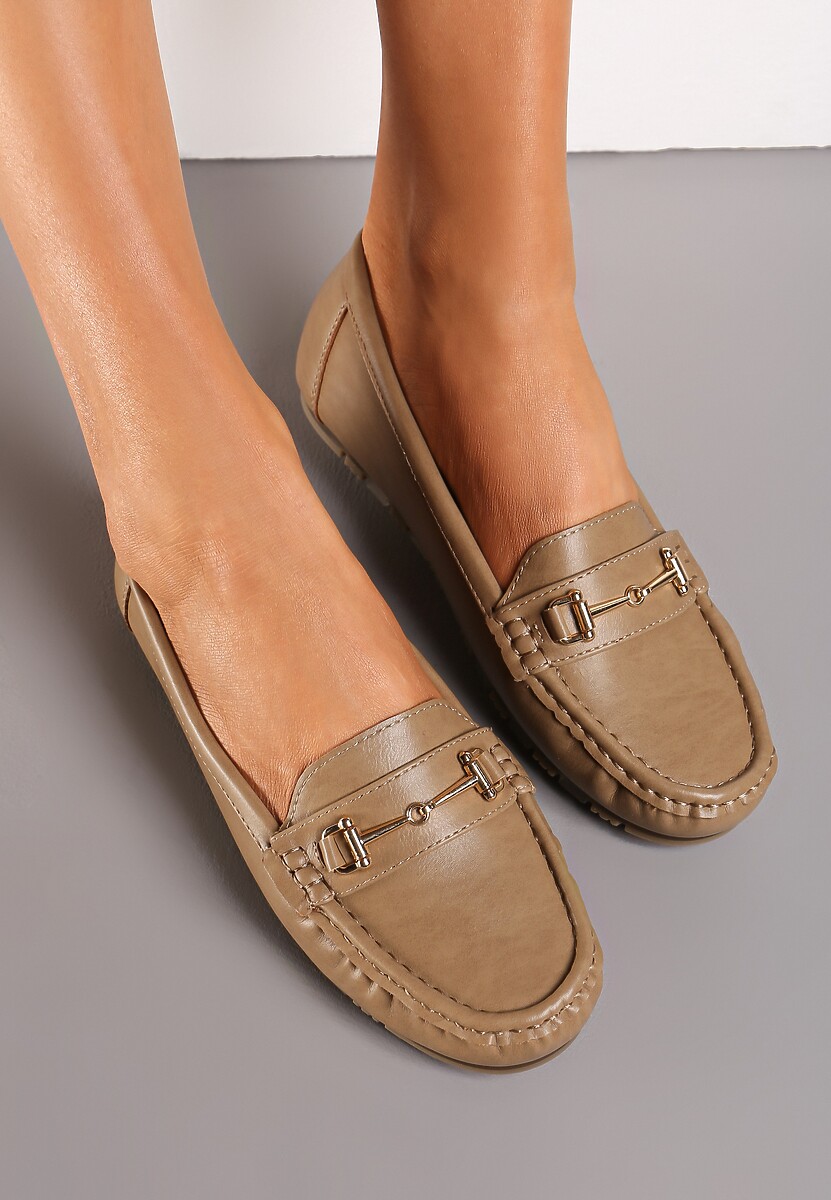 Ciemnobeżowe Mokasyny z Metaliczną Klamerką Heliantha