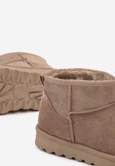 Ciemnobeżowe Casualowe Ocieplane Śniegowce na Płaskiej Podeszwie Emelunetta