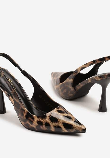 Panterkowe Lakierowane Sandały Szpilki Typu Slingback Ulios