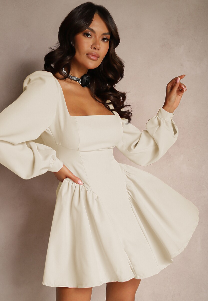 Czerwona Sukienka Gorsetowa z Rozkloszowanym Dołem i Luźnymi Rękawami Wiązana z Tyłu Enariel