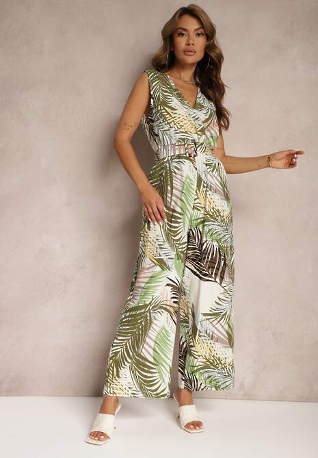 Zielony Kombinezon z Bawełny z Szerokimi Ramiączkami i Długimi Nogawkami Vmeviana